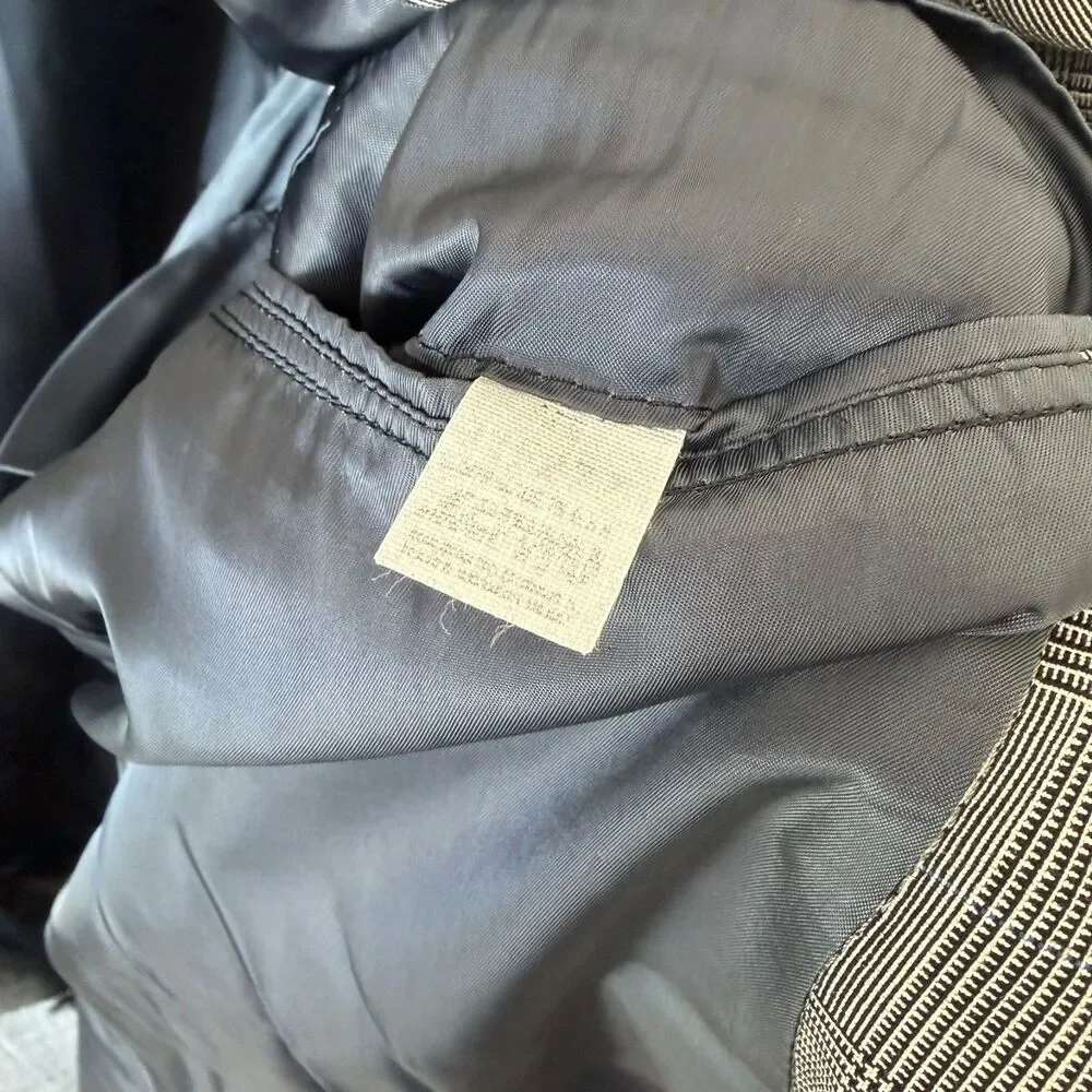 Brooks Brothers Makers Blazer 46L Gray Plaid Pure Wool USA Brooksflax Two Button